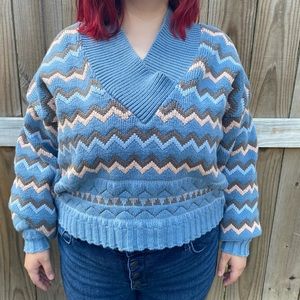 INDYGO BLUE KNIT V-NECK SWEATER